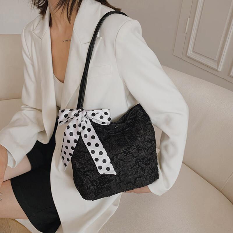

Scarf Decor Ruched Design Shoulder Bag, Black