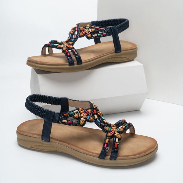 

Colorblock Floral Detail Flat Sandals, Blue