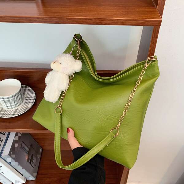

Solid Shoulder Bag With Bag Charm, Green
