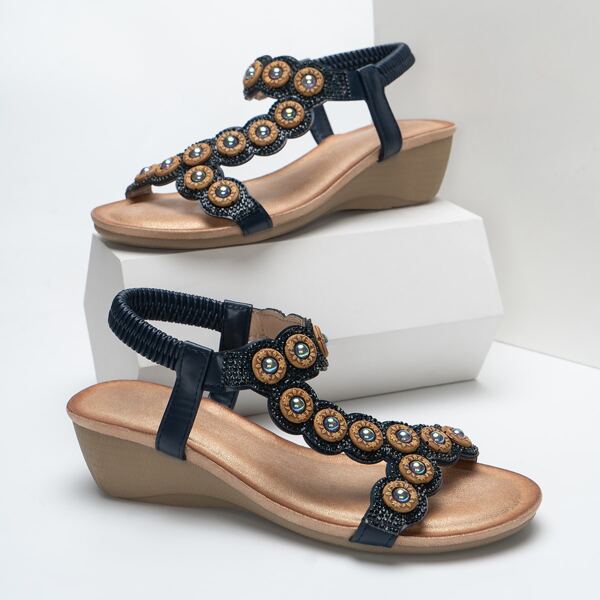 

Beaded Decor Wedge Sandals, Blue