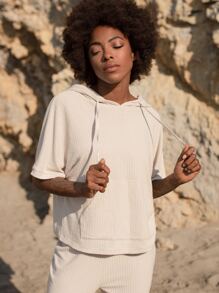SHEIN Kangaroo Pocket Hooded Tee - Beige - View 1