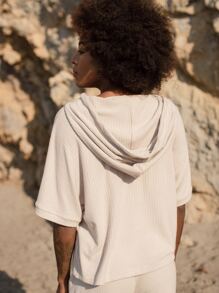 SHEIN Kangaroo Pocket Hooded Tee - Beige - View 2