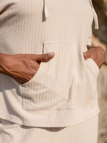 SHEIN Kangaroo Pocket Hooded Tee - Beige - View 4