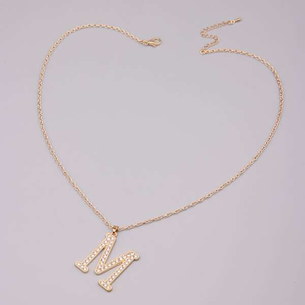 

Rhinestone Letter Charm Necklace, Gold