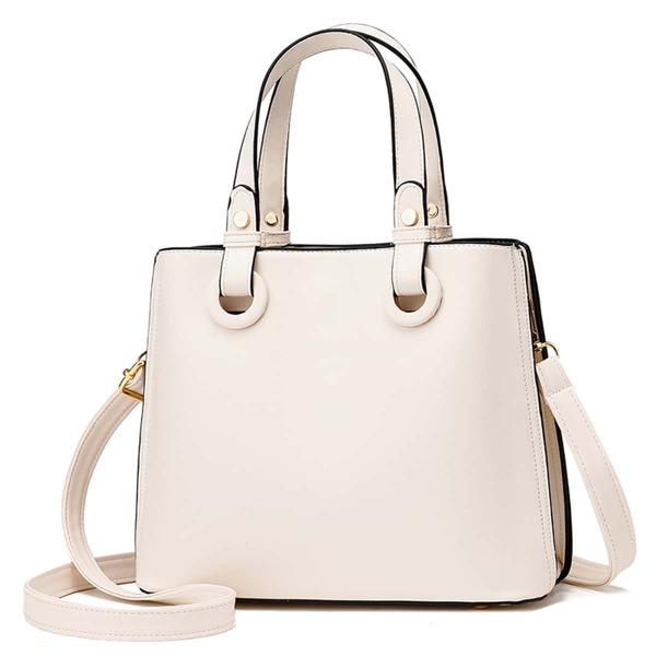 

Minimalist Studded Decor Satchel Bag, White