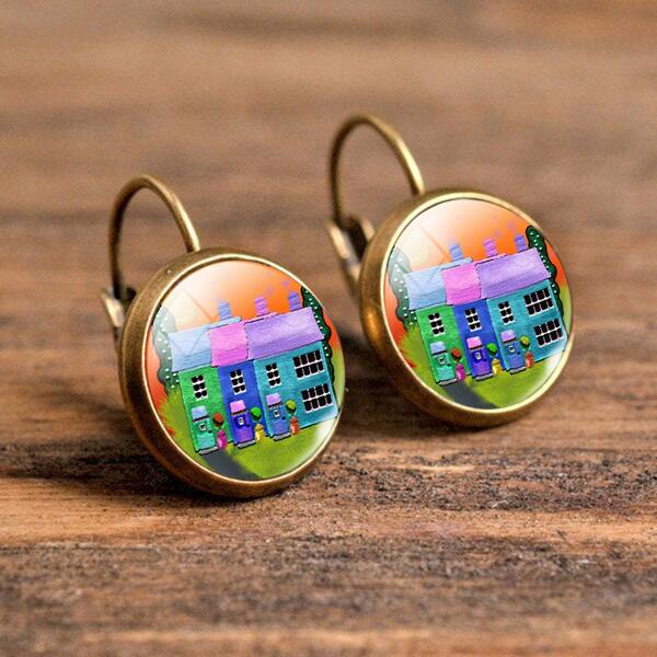 

Oil Painting Hoop Earrings, Multicolor