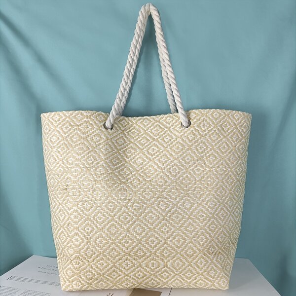 

Geometric Graphic Shoulder Tote Bag, Beige