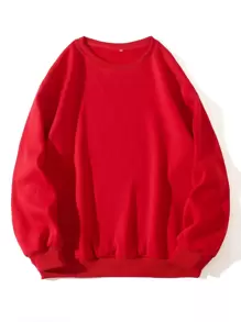 INAWLY Solid Drop Shoulder Sweatshirt,Long Sleeve Tops Pullover Fall - Red - View 1