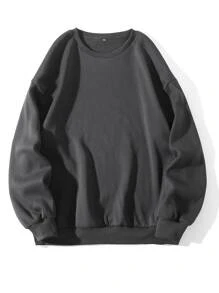 SHEIN EZwear Áo nỉ màu trơn Giải trí - Màu xám đen - Xem 1