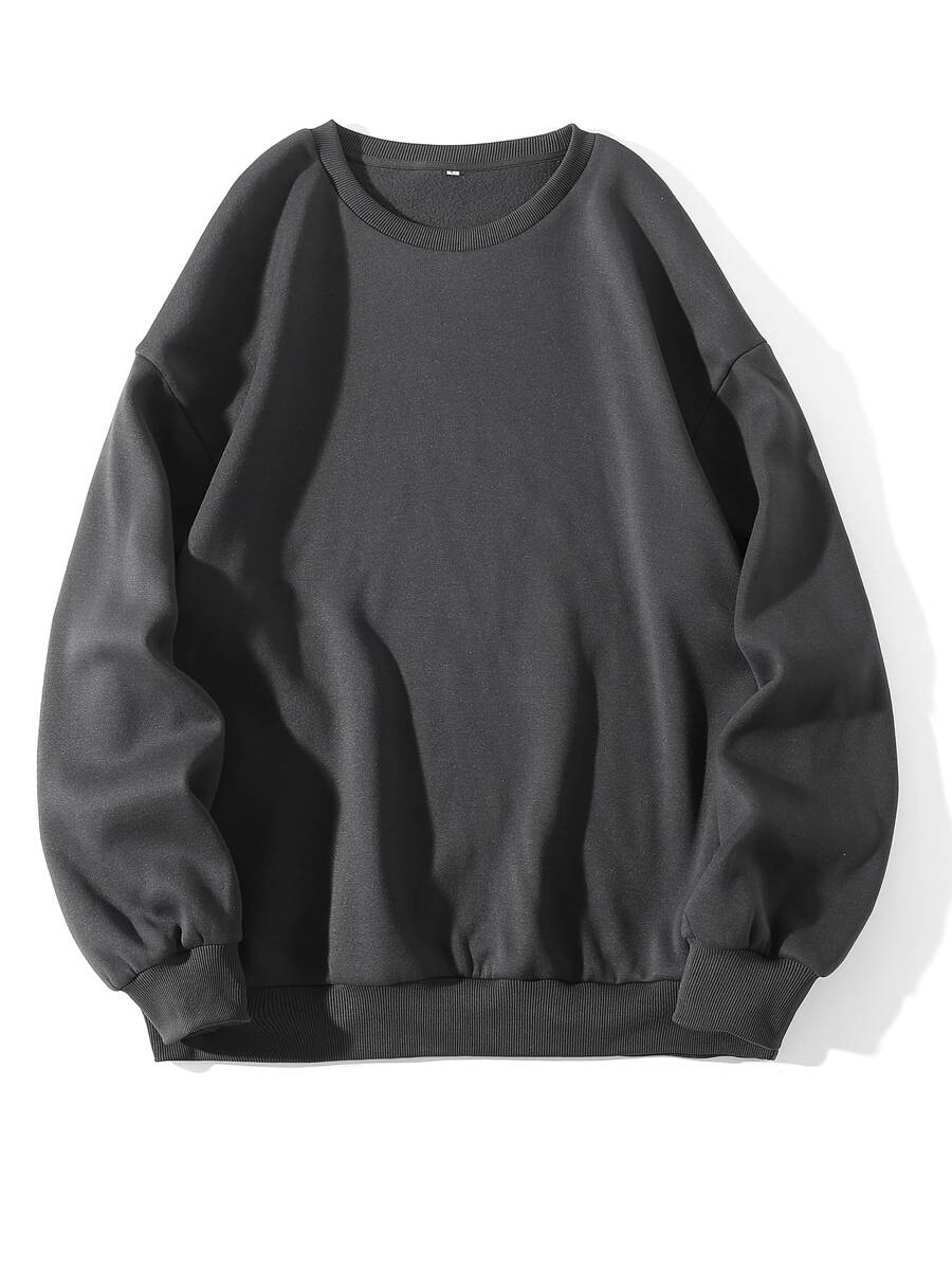 SHEIN EZwear Áo nỉ màu trơn Giải trí - Màu xám đen - Xem 1