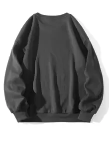 SHEIN EZwear Áo nỉ màu trơn Giải trí - Màu xám đen - Xem 2