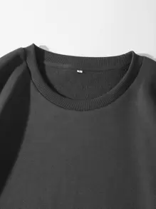 SHEIN EZwear Áo nỉ màu trơn Giải trí - Màu xám đen - Xem 3