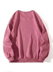 SHEIN EZwear 字母圖案保暖內襯運動衫 - 藕粉色 - 查看 2