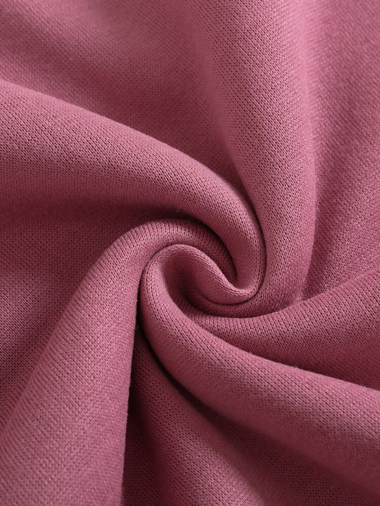 SHEIN EZwear 字母圖案保暖內襯運動衫 - 藕粉色 - 查看 6