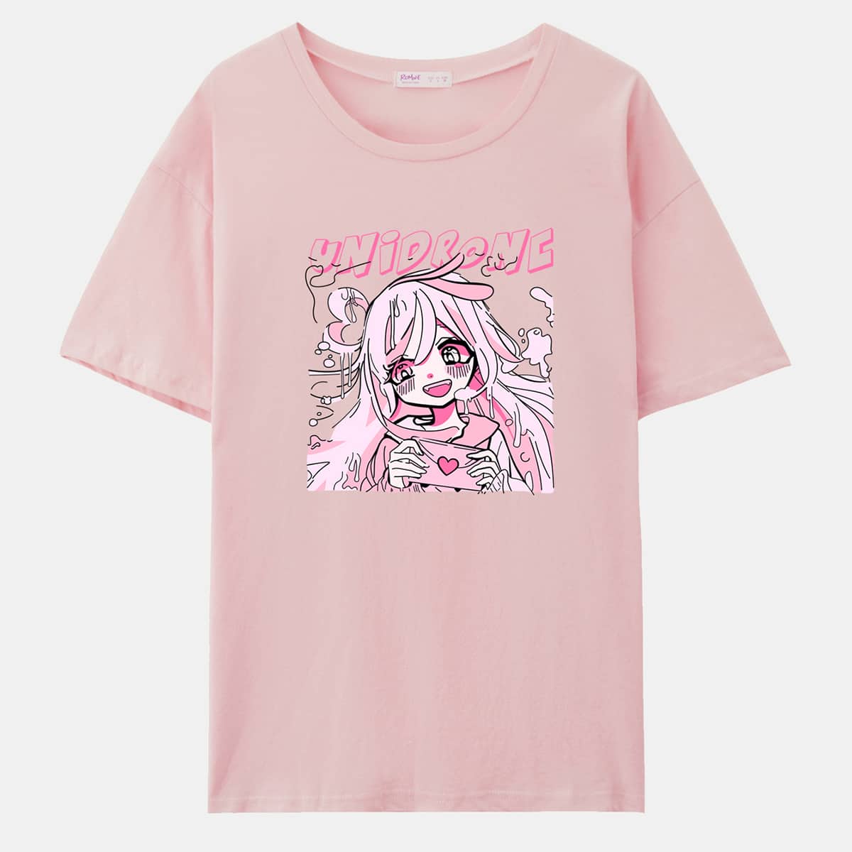 

Letter Cartoon Figure Graphic Oversized Tee, Baby pink