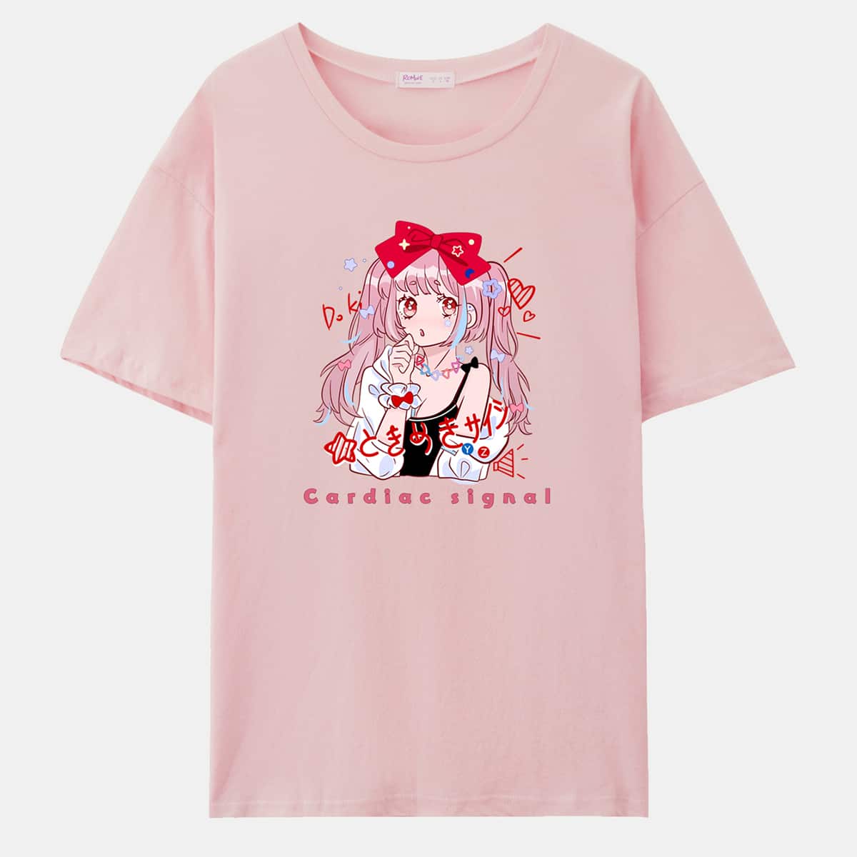 

Letter Cartoon Figure Graphic Oversized Tee, Baby pink
