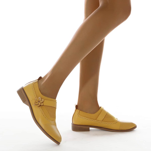 

Solid Hollow Out Applique Flats, Yellow