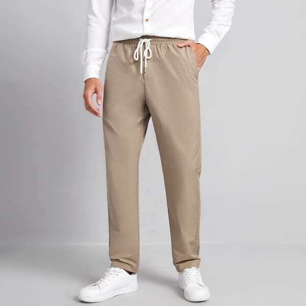 

Men Drawstring Waist Carrot Pants, Khaki