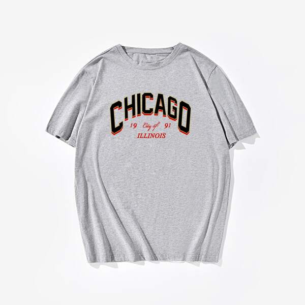 

Men Letter Graphic Tee, Grey
