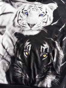 Manfinity 男士3D老虎印花抽繩連帽衫 - 黑與白 - 查看 8