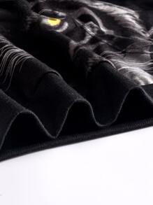 Manfinity 男士3D老虎印花抽繩連帽衫 - 黑與白 - 查看 5