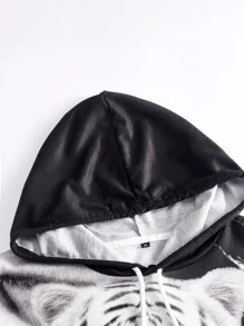 Manfinity 男士3D老虎印花抽繩連帽衫 - 黑與白 - 查看 6