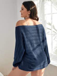 Celure Plus Dolman 袖开口针织毛衣针织套头衫秋冬 - 藏蓝色 - 查看 2