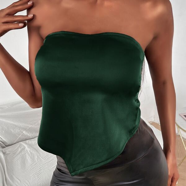 

Топ без бретелек с узлом сзади из атласа, Темно-зеленый