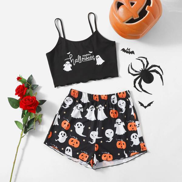 

Halloween Letter & Pumpkin Print PJ Set, Multicolor