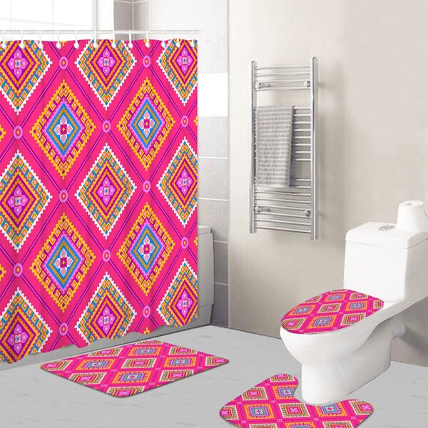 

1шт Коврик для ванной или 1шт занавеска для душа с геометрическим узором, Многоцветный