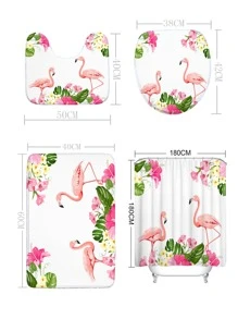 1pc Flamingo Print Bath Mat Or 1pc Shower Curtain - Multicolor - View 3