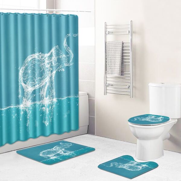 

1pc Water Print Floor Mat Or 1pc Shower Curtain, Multicolor