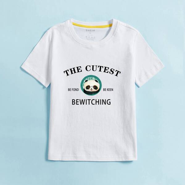 

Toddler Boys Panda And Letter Graphic Tee, White