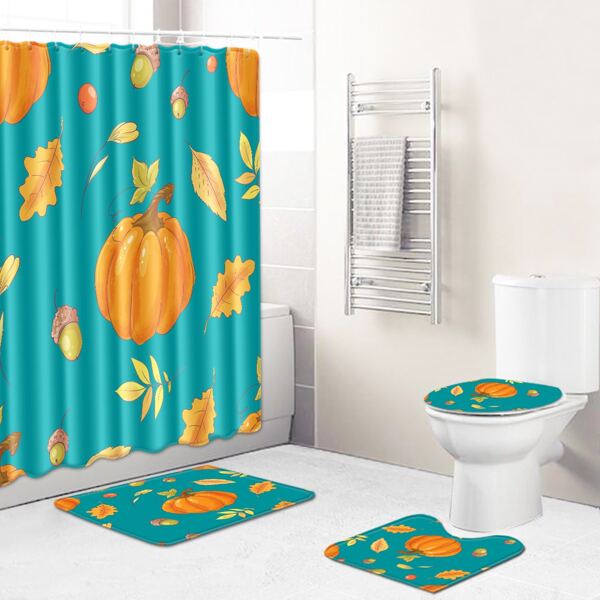 

1pc Pumpkin Print Floor Mat Or 1pc Shower Curtain, Multicolor