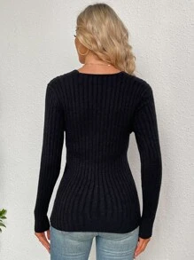 SHEIN Essnce Jersey con abertura tejido de canalé - Negro - Ver 2