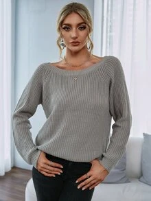Lace Trimed V Back Jumper - Grey - View 7