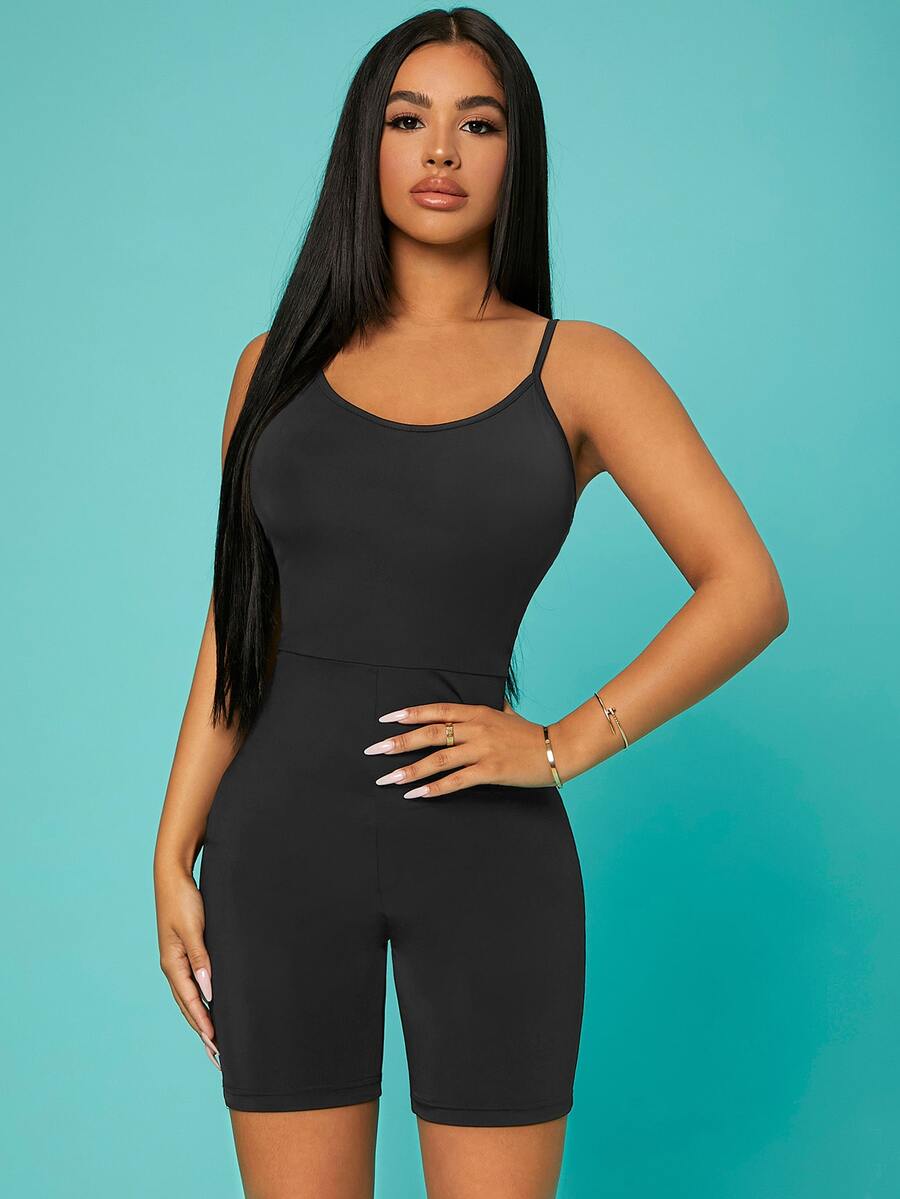 SHEIN Solid Unitard Romper - Dark Grey - View 1