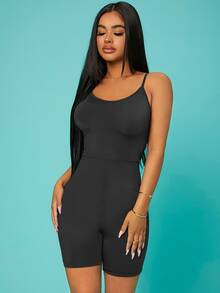 SHEIN Solid Unitard Romper - Dark Grey - View 4