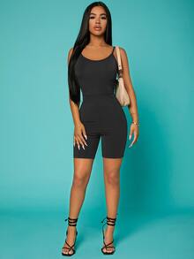 SHEIN Solid Unitard Romper - Dark Grey - View 5