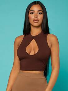 SHEIN SXY Áo hai dây Cắt ra màu trơn Gợi cảm - Màu nâu Sô-cô-la - Xem 1