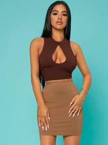 SHEIN SXY Áo hai dây Cắt ra màu trơn Gợi cảm - Màu nâu Sô-cô-la - Xem 4