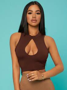 SHEIN SXY Áo hai dây Cắt ra màu trơn Gợi cảm - Màu nâu Sô-cô-la - Xem 5