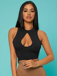 SHEIN SXY Cutout Front Crop Tank Top - Black - View 5
