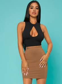 SHEIN SXY Cutout Front Crop Tank Top - Black - View 6
