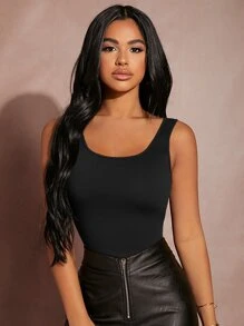 SHEIN SXY Áo hai dây màu trơn Giải trí - màu đen - Xem 1