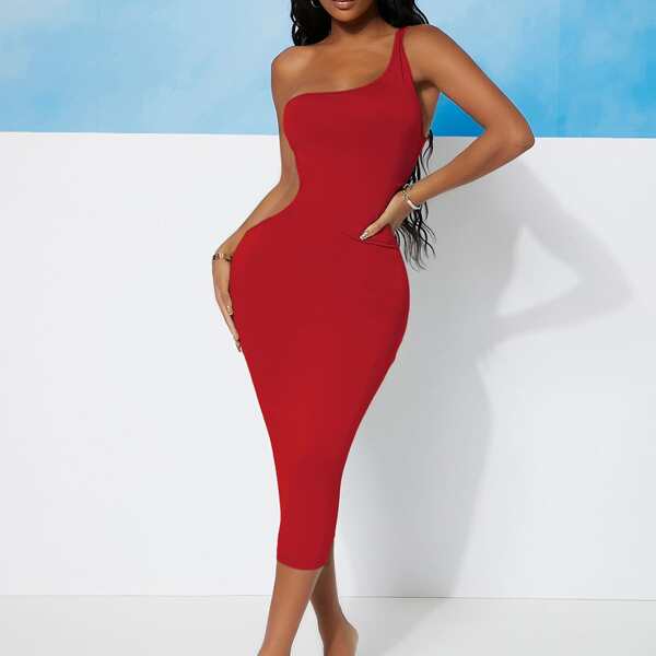 

One Shoulder Bodycon Dress, Burgundy