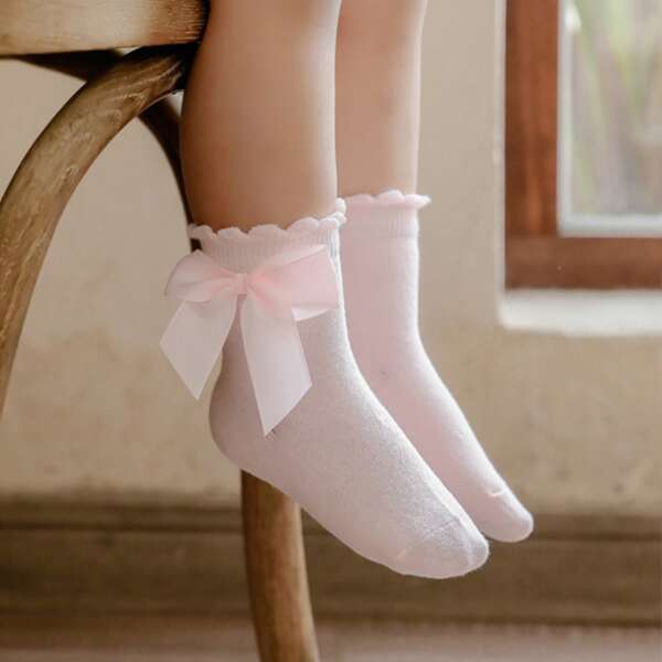 

Toddler Girls Bow Decor Crew Socks, Baby pink