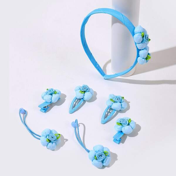 

7pcs Toddler Girls Flower Decor Hair Accessory Set, Blue