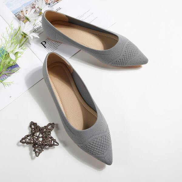 

Knit Detail Point Toe Flats, Grey