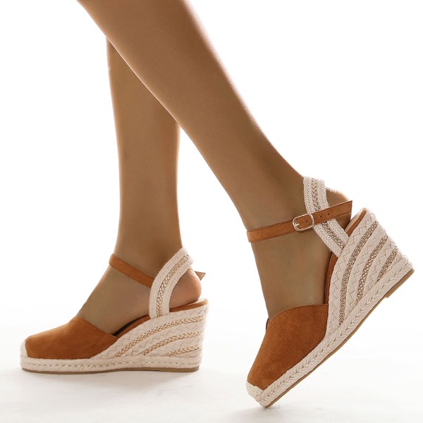 

Suede Ankle Strap Espadrille Wedge Sandals, Brown